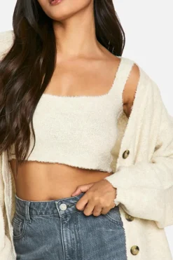 Knitted Co-Ords|Cardigans*boohoo Slouchy Cardigan And Bralet Borg Knit Co-ord cream