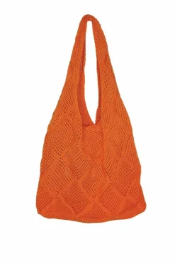 Handbags*My Accessories London Slouchy Crochet Knit Woven Bag Orange