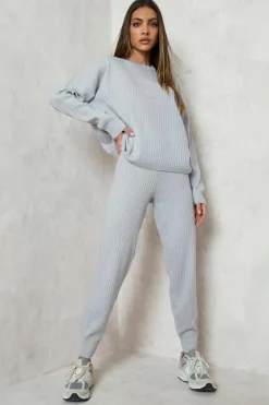 Knitted Co-Ords|Joggers*boohoo Slouchy Rib Knitted Tracksuit grey