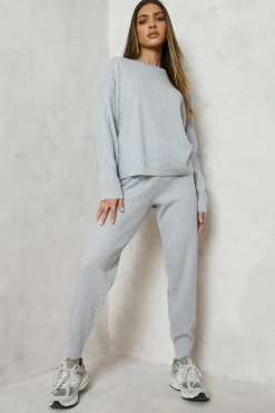 Knitted Co-Ords|Joggers*boohoo Slouchy Rib Knitted Tracksuit grey