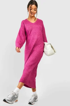 Jumper Dresses|Jumper Dresses*boohoo Slouchy Soft Knit Maxi Knitted Dress orchid