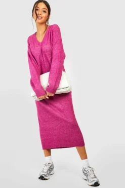 Jumper Dresses|Jumper Dresses*boohoo Slouchy Soft Knit Maxi Knitted Dress orchid