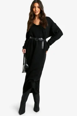Maxi Dresses|Jumper Dresses*boohoo Slouchy Soft Knit Maxi Knitted Dress black