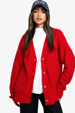 Cardigans|Jumpers & Cardigans*boohoo Slouchy Soft Knit Oversized Boyfriend Cardigan red