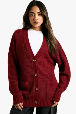 Cardigans|Knitwear*boohoo Slouchy Soft Knit Oversized Boyfriend Cardigan berry