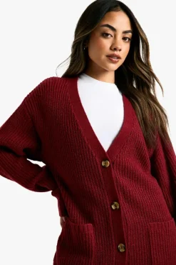 Cardigans|Knitwear*boohoo Slouchy Soft Knit Oversized Boyfriend Cardigan berry