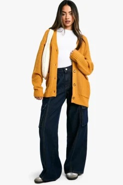 Cardigans|Jumpers & Cardigans*boohoo Slouchy Soft Knit Oversized Boyfriend Cardigan mustard
