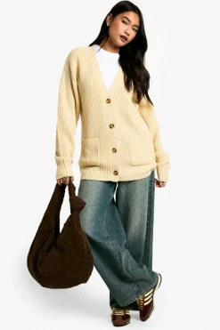 Cardigans|Up To 80% Off Winter Warmers*boohoo Slouchy Soft Knit Oversized Boyfriend Cardigan stone