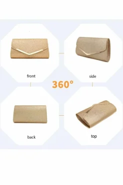 Clutch Bags*Kitise Small Shiny V Shape Glitter Envelope Clutch Bag With Chain Strap Gold