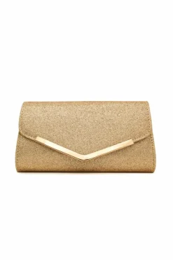 Clutch Bags*Kitise Small Shiny V Shape Glitter Envelope Clutch Bag With Chain Strap Gold