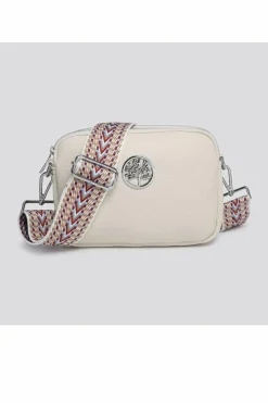 Cross-Body Bags|Handbags*Kitise Small Double Compartments Silver Badge Crossbody Bag With Canvas Strap Ivory