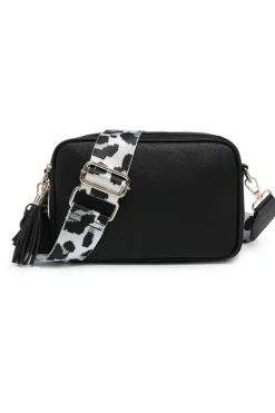 Cross-Body Bags|Handbags*Kitise Small Double Zip Compartments Crossbody Bag With Tassel Charm and Camo Strap Black