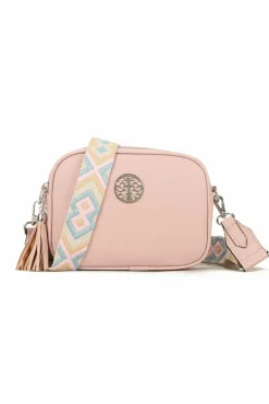 Cross-Body Bags|Handbags*Kitise Small Double Zip Crossbody Metal Badge Camera Bag With Canvas Strap Pink