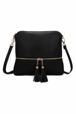 Cross-Body Bags|Handbags*Kitise Small Flat Tassel Accent Front Pocket Crossbody Handbag Black