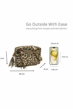 Cross-Body Bags*Kitise Small Italian Genuine Leather Metallic Leopard Print Tassel Charm Crossbody Bag Brown