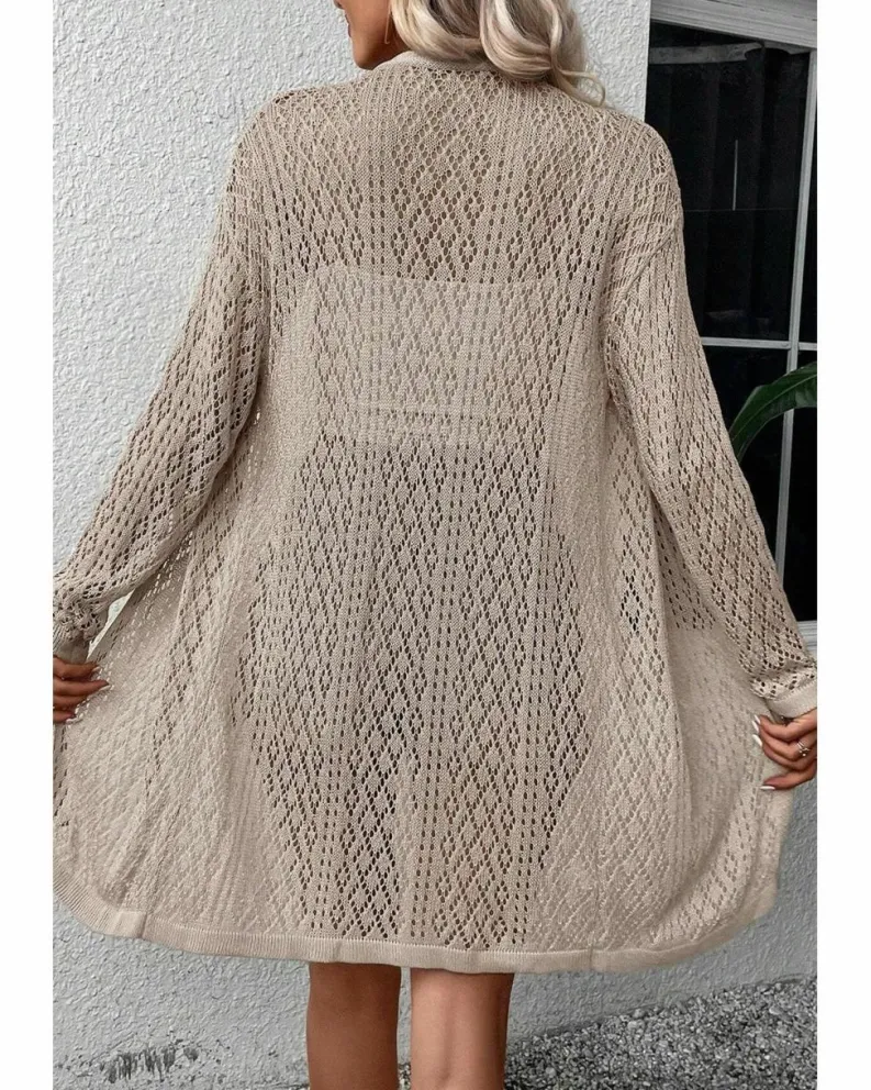 Cardigans*Azura Exchange Smoke Gray Solid Color Pointelle Knit Open Front Cardigan Multi