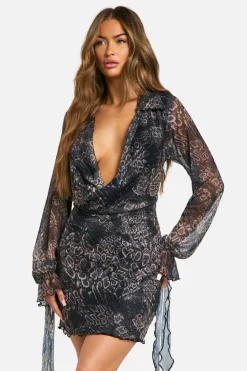 Shirt Dresses*boohoo Print Mesh Cowl Shirt Dress snake