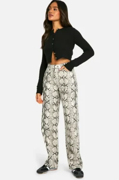 Up To 80% Off Winter Warmers|Denim*boohoo Print Straight Leg Jean snake