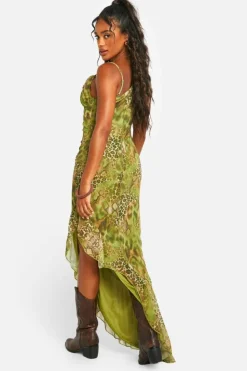 Maxi Dresses|Dresses*boohoo Snake Printed Cowl Neck Maxi Dress green