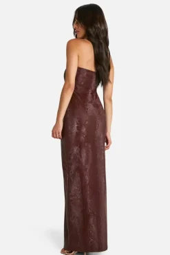 Bodycon Dresses*boohoo Snake Pu Bandeau Maxi Dress chocolate