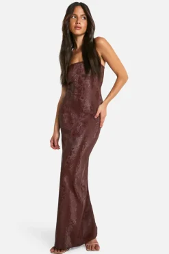 Bodycon Dresses*boohoo Snake Pu Bandeau Maxi Dress chocolate