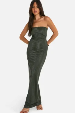 Bodycon Dresses*boohoo Snake Pu Bandeau Maxi Dress khaki