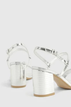Heels*boohoo Snakeskin Barely There Block Heels silver