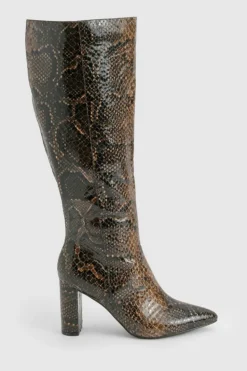 Over The Knee Boots|Knee High Boots*boohoo skin Pointed Toe Knee High Boots snake