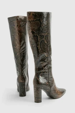 Over The Knee Boots|Knee High Boots*boohoo skin Pointed Toe Knee High Boots snake