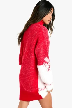 Jumper Dresses|Jumper Dresses*boohoo Snowflake Knitted Christmas Jumper Dress red