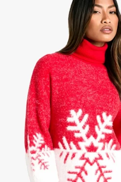 Jumper Dresses|Jumper Dresses*boohoo Snowflake Knitted Christmas Jumper Dress red