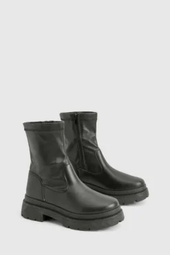 Chunky Boots|Ankle Boots*boohoo Sock Detail Chunky Ankle Boot black