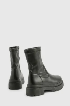 Chunky Boots|Ankle Boots*boohoo Sock Detail Chunky Ankle Boot black