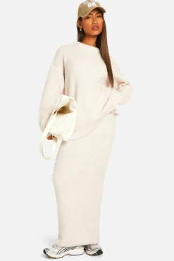 Oversized Jumpers*boohoo Soft Borg Knitted Oversized Crew Neck Jumper ecru