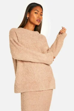 Oversized Jumpers|Jumpers*boohoo Soft Borg Knitted Oversized Crew Neck Jumper camel