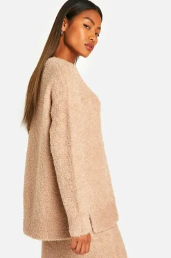 Oversized Jumpers|Jumpers*boohoo Soft Borg Knitted Oversized Crew Neck Jumper camel