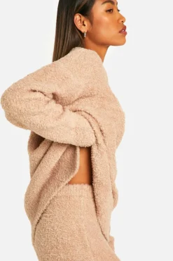 Oversized Jumpers|Jumpers*boohoo Soft Borg Knitted Oversized Crew Neck Jumper camel