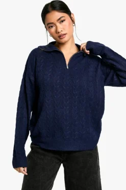 Jumpers*boohoo Soft Cable Funnel Neck Jumper navy