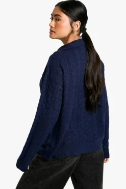 Jumpers*boohoo Soft Cable Funnel Neck Jumper navy