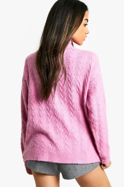 Jumpers*boohoo Soft Cable Funnel Neck Jumper pink