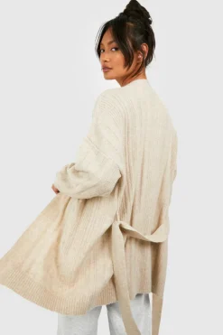 Cardigans*boohoo Soft Cable Knit Belted Cardigan camel