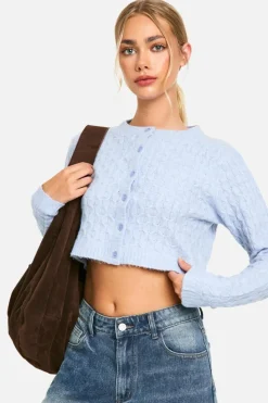 Cardigans*boohoo Soft Cable Knit Crop Cardigan blue