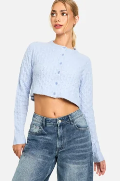 Cardigans*boohoo Soft Cable Knit Crop Cardigan blue