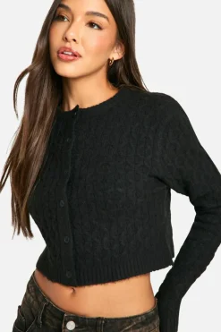 Cardigans|Jumpers & Cardigans*boohoo Soft Cable Knit Crop Cardigan black