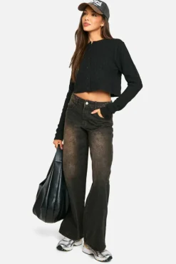 Cardigans|Jumpers & Cardigans*boohoo Soft Cable Knit Crop Cardigan black