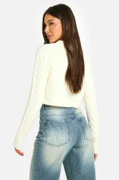 Cardigans|Jumpers & Cardigans*boohoo Soft Cable Knit Crop Cardigan cream