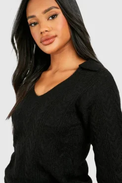 Oversized Jumpers*boohoo Soft Cable Knit Polo Collar Jumper black