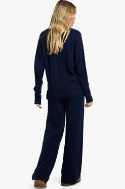 Knitted Co-Ords*boohoo Soft Cable Knit Polo Collar Jumper And Wide Leg Trouser Co-ord navy