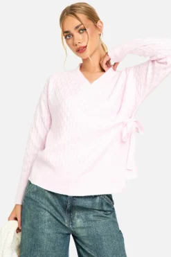 Cardigans|Up To 80% Off Winter Warmers*boohoo Soft Cable Knitted Wrap Cardigan pink