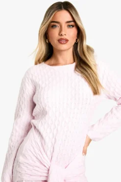 Mini Dresses|Jumper Dresses*boohoo Soft Cable Oversized Tie Detail Knitted Mini Dress pink